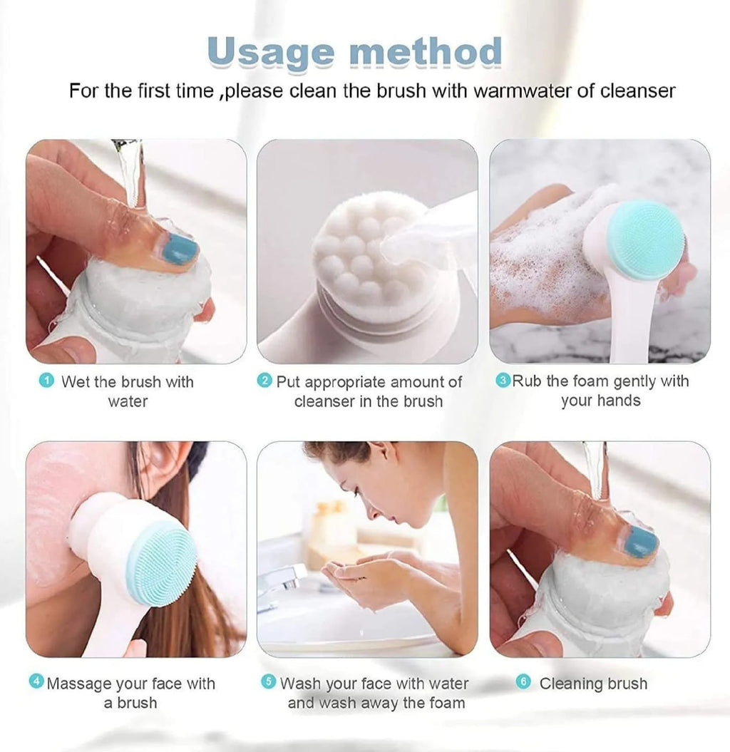 ✨ Double-Sided Premium Face Cleansing Brush | Soft Silicone + Ultra-Fine Bristles | Deep Clean & Gentle Exfoliation ✨